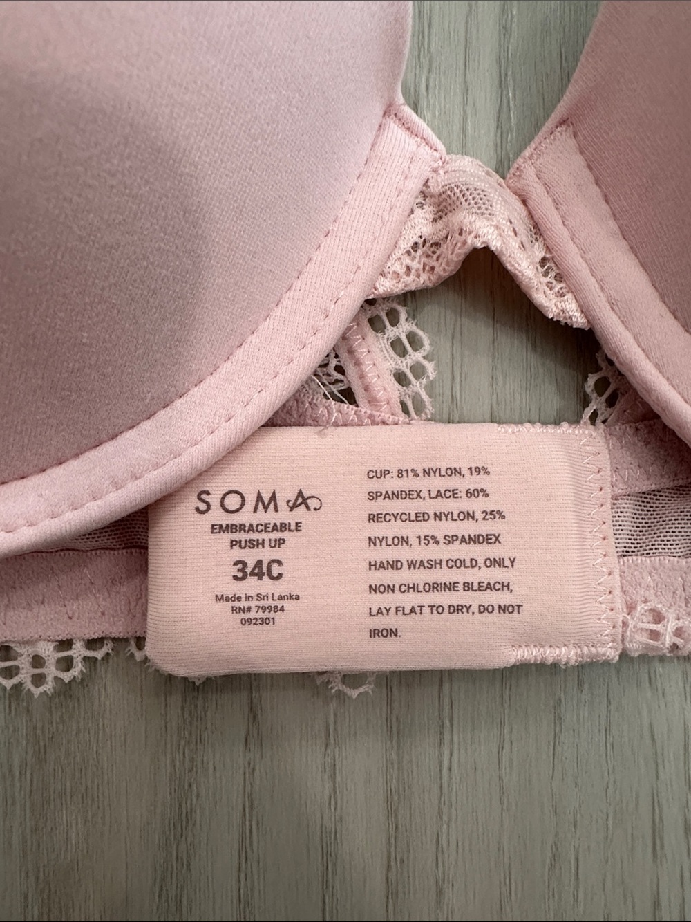 Soma Embraceable Enchanting Lace Push Up Bra 34C Pretty Pink NWT - Picture 3 of 4